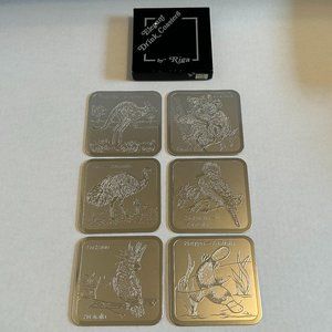 Riga Elegant Silver-tone Coasters with Etched Australian Animals-Set of 6
